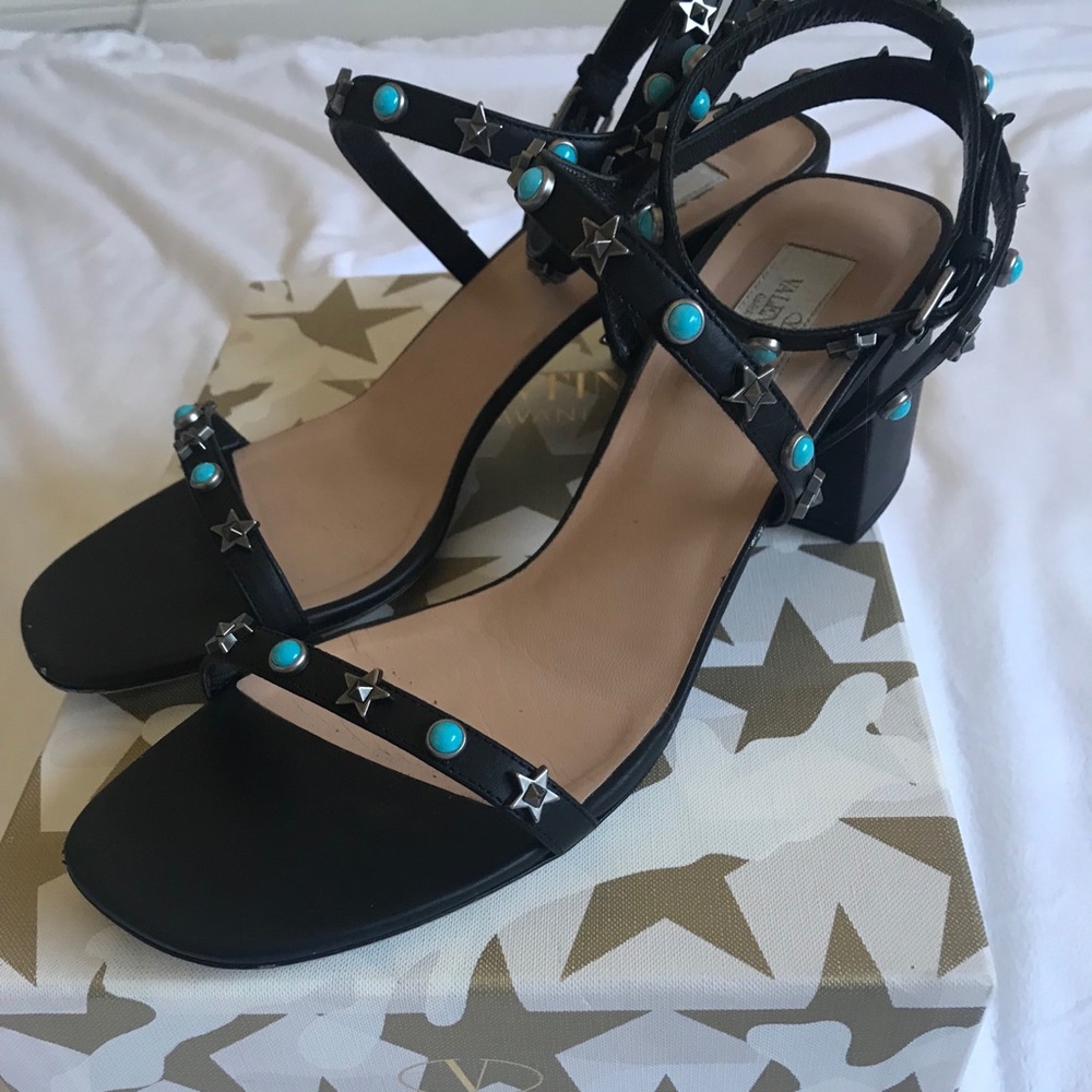 Valentino Black sandals with turquoise details.